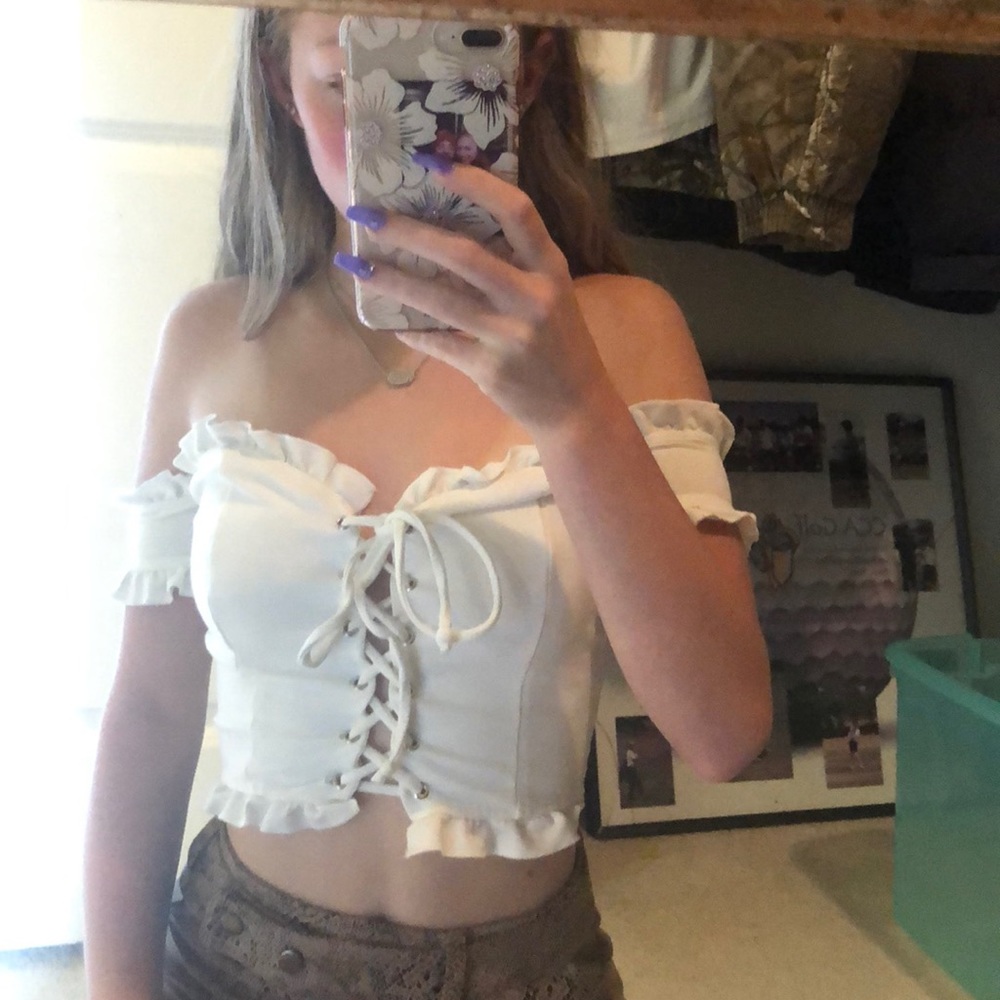 charlotte russe white lace up crop top